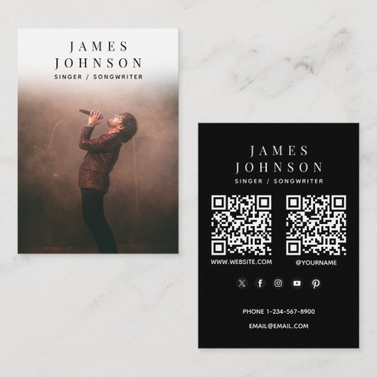 Elegant Singer Musician Photography 2 QR Codes 名刺 (正面/裏面)