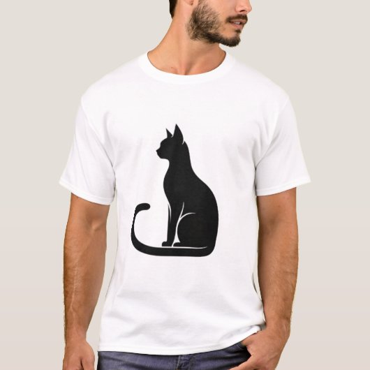 Elegant Sitting Black Cat Silhouette Tシャツ (正面)