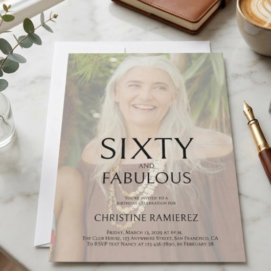 Elegant Sixtieth Birthday Party Invitation Photo  招待状