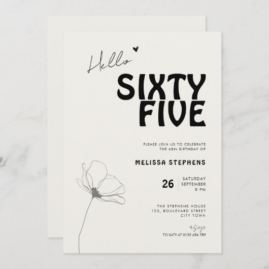 Elegant Sixty Five Bold Typography 65th Birthday 招待状 (正面/裏面)