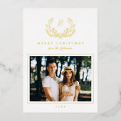 Elegant Sketched Vintage Flourish Monogram Photo 箔シーズンカード (正面)