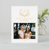 Elegant Sketched Vintage Flourish Monogram Photo 箔シーズンカード (立ち正面)