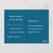 Elegant Sky Blue Floral RSVP Card ポストカード (裏面)