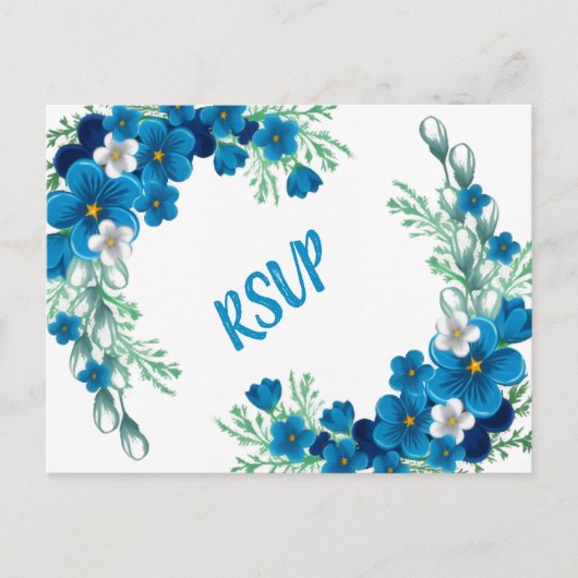 Elegant Sky Blue Floral RSVP Card ポストカード (正面)