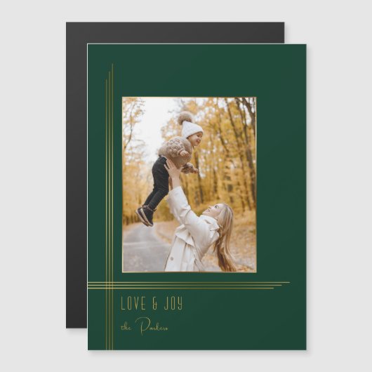 Elegant Sleek Green/Gold Modern Deco Style Photo (正面/裏面)