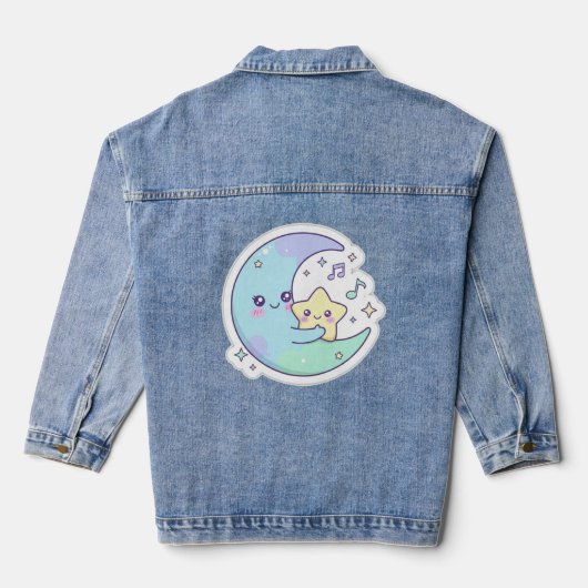 Elegant Sleeping Moon & Stars Women's Denim Jacket デニムジャケット (裏面)