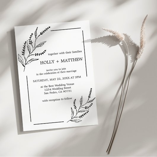 Elegant Smple Lavender Chic Botanical Wedding 招待状
