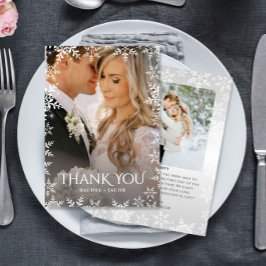 Elegant Snowflake 2-Photo Winter Wedding Thank You サンキューカード