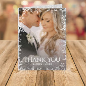 Elegant Snowflake 2-Photo Winter Wedding Thank You サンキューカード