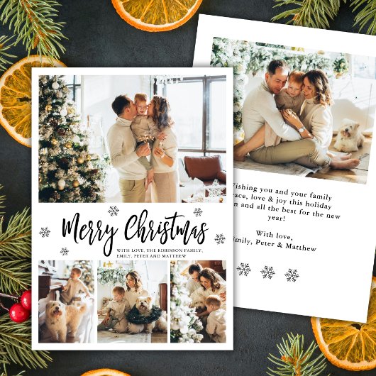 Elegant Snowflake 4 Photo Collage Christmas シーズンカード
