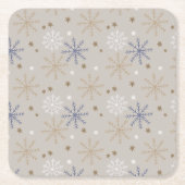 Elegant Snowflake Pattern Beige  スクエアペーパーコースター (正面)