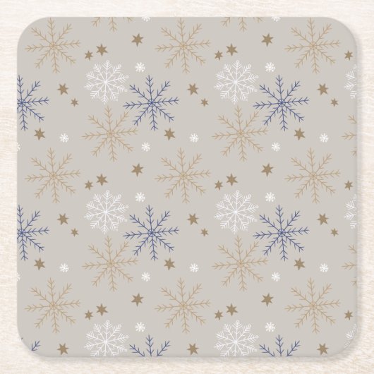 Elegant Snowflake Pattern Beige  スクエアペーパーコースター (正面)