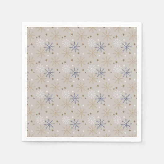 Elegant Snowflake Pattern Beige  スタンダードカクテルナプキン (正面)