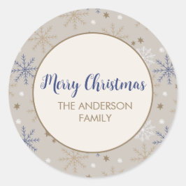 Elegant Snowflake Pattern Beige ラウンドシール