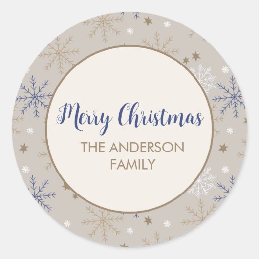 Elegant Snowflake Pattern Beige ラウンドシール (正面)