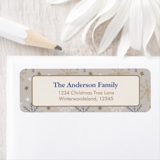 Elegant Snowflake Pattern Beige ラベル (インサイチュ)
