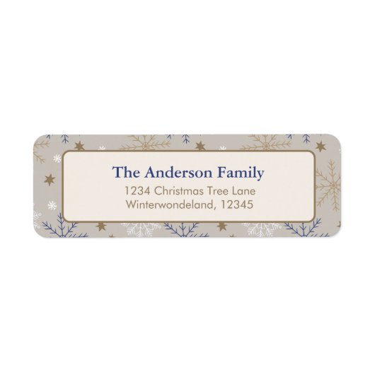 Elegant Snowflake Pattern Beige ラベル (正面)