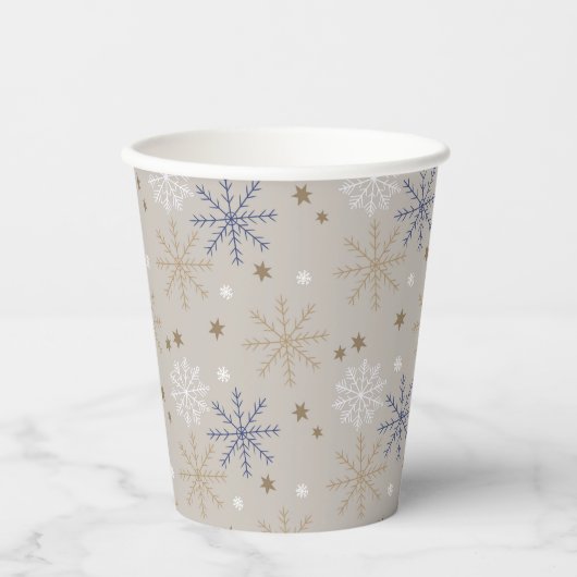 Elegant Snowflake Pattern Beige  紙コップ (正面)
