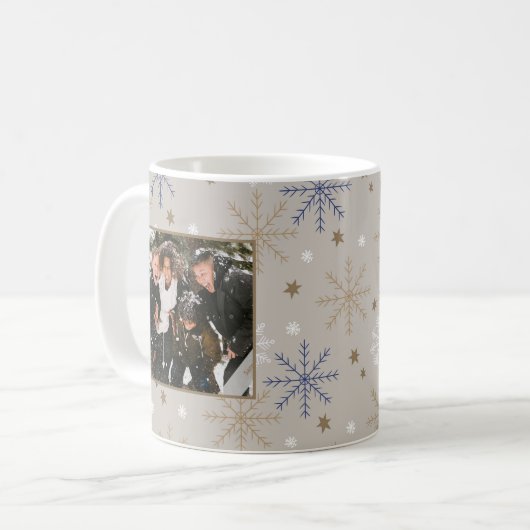 Elegant Snowflake Pattern Beige 2 Photo  コーヒーマグカップ (正面左)