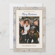 Elegant Snowflake Pattern Beige Family Photo 