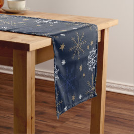 Elegant Snowflake Pattern Dark Blue ショートテーブルランナー