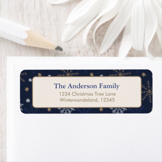 Elegant Snowflake Pattern  Dark Blue ラベル (インサイチュ)