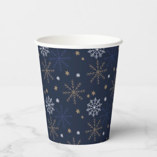 Elegant Snowflake Pattern Dark Blue 紙コップ (裏面)