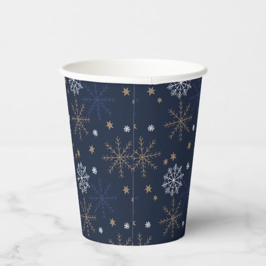 Elegant Snowflake Pattern Dark Blue 紙コップ (右)