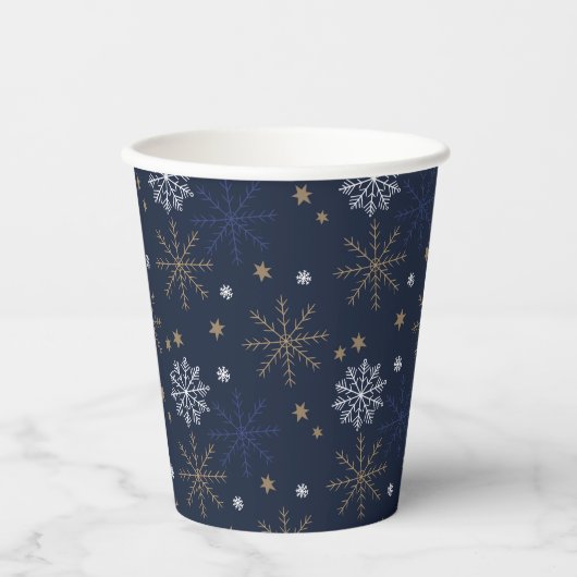 Elegant Snowflake Pattern Dark Blue 紙コップ (正面)