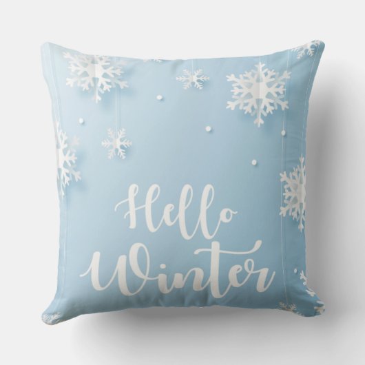 Elegant Snowflake Pillow in Soft Blue クッション (裏面)