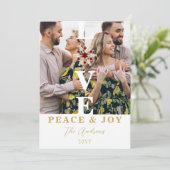 Elegant Snowflake Red & Faux Gold Minimal 2 Photos シーズンカード (スタンド正面)