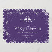 Elegant Snowflake Reindeer Christmas New Year Holi シーズンカード (正面/裏面)