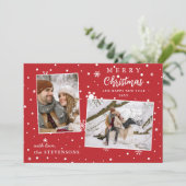 Elegant Snowflakes 2 Photo Red Merry Christmas シーズンカード (スタンド正面)