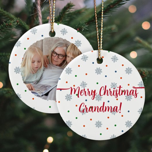 Elegant snowflakes and dots custom photo セラミックオーナメント