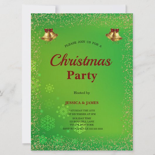 Elegant Snowflakes Green Christmas Invitation 招待状 (正面)