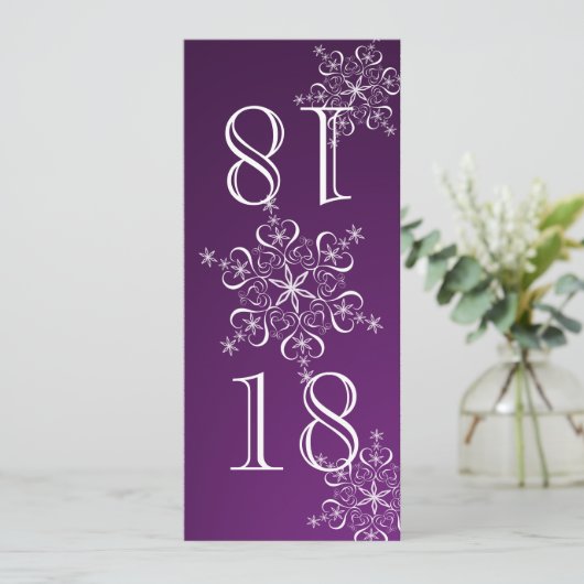 Elegant Snowflakes Purple Table Number 招待状 (スタンド正面)