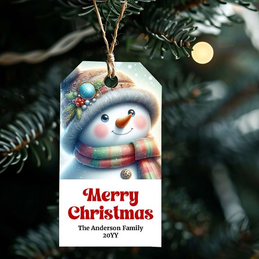 Elegant Snowman Kids Gift Tag Personalized Xmas ギフトタグ