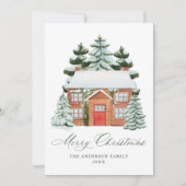 Elegant Snowy Brick Home Christmas Non-Photo シーズンカード (正面)
