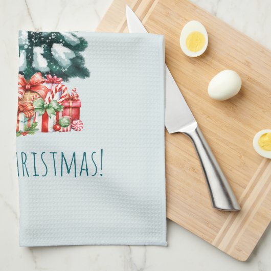 Elegant Snowy Christmas Tree キッチンタオル (四つ折り)