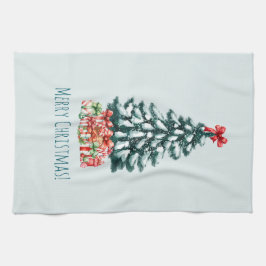 Elegant Snowy Christmas Tree キッチンタオル