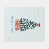 Elegant Snowy Christmas Tree Mint Green フリースブランケット (正面(横))