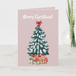 Elegant Snowy Christmas Tree Pink カード