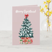 Elegant Snowy Christmas Tree Pink カード (黄色い花)