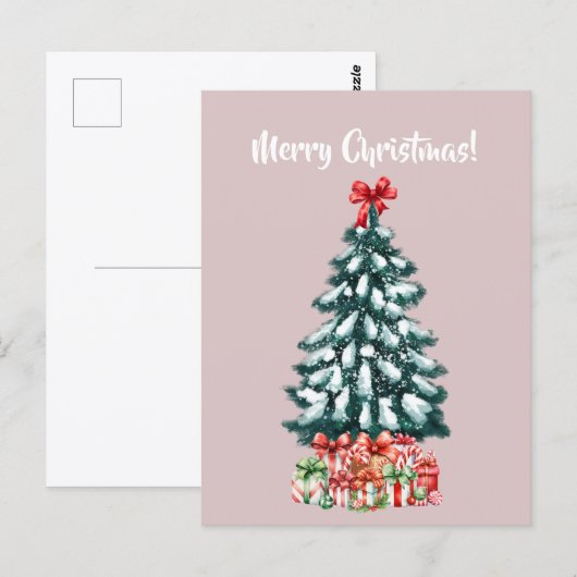 Elegant Snowy Christmas Tree Postcard ポストカード (正面/裏面)