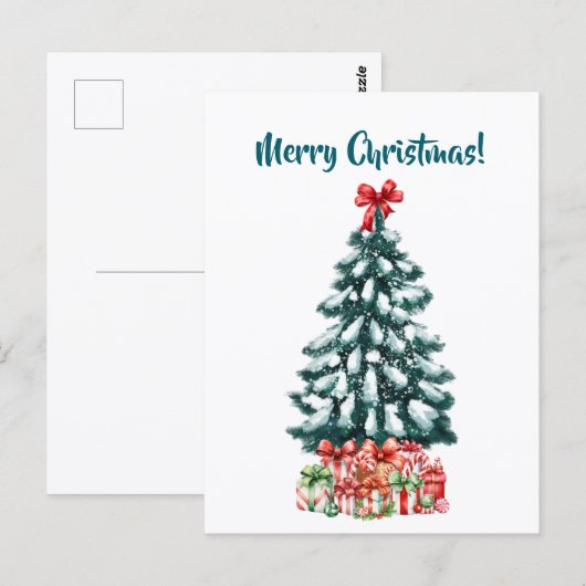 Elegant Snowy Christmas Tree Postcard ポストカード (正面/裏面)