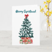 Elegant Snowy Christmas Tree White カード (黄色い花)