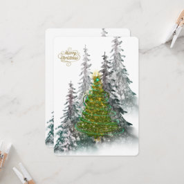 Elegant Snowy Forest Christmas Tree holiday Card 招待状