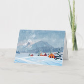 Elegant Snowy Mountain Village Foil Holiday Card 箔シーズンカード (正面)