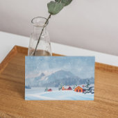 Elegant Snowy Mountain Village Foil Holiday Card 箔シーズンカード
