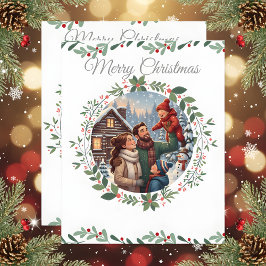 Elegant Snowy White Christmas Family Photo Card